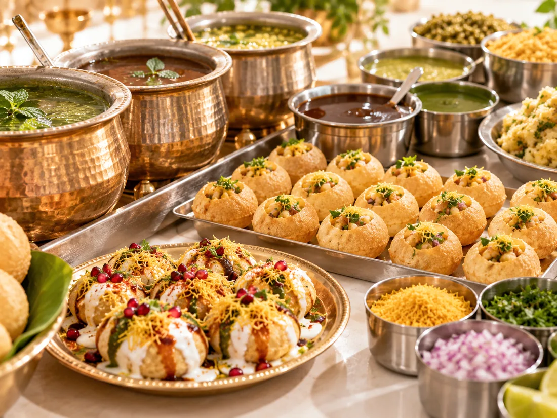 Live chaat counter with pani puri and dahi puri